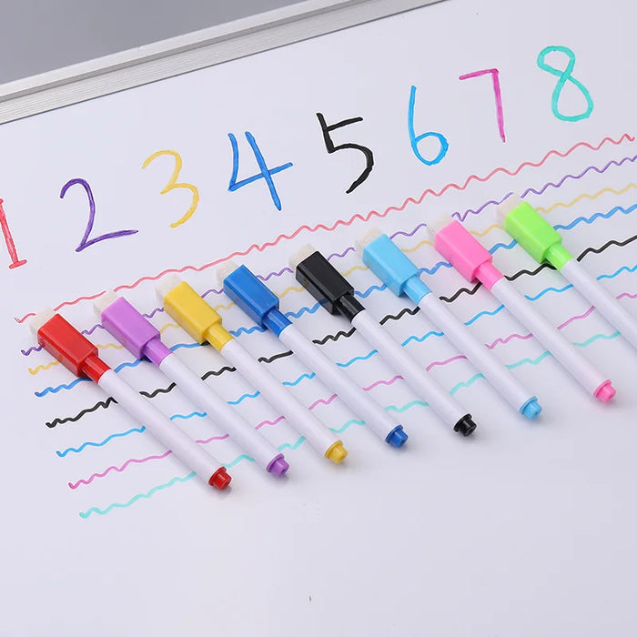 6pcs Brush Whiteboard Marker Pens Board Dry-Erase Pen With Eraser Markers