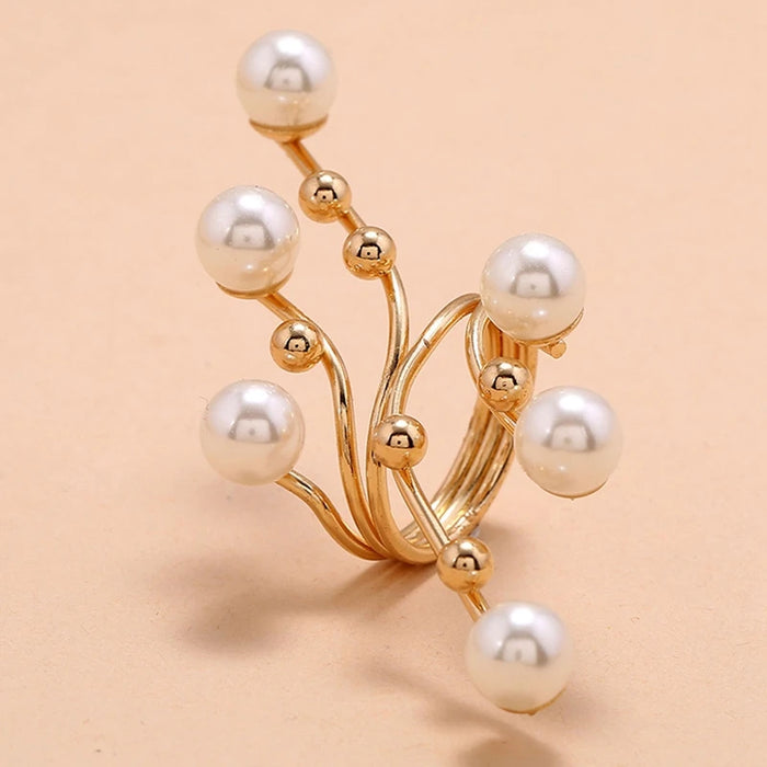 1PC New Elegant Exaggeration Double Layer Large Pearl Rings For Women