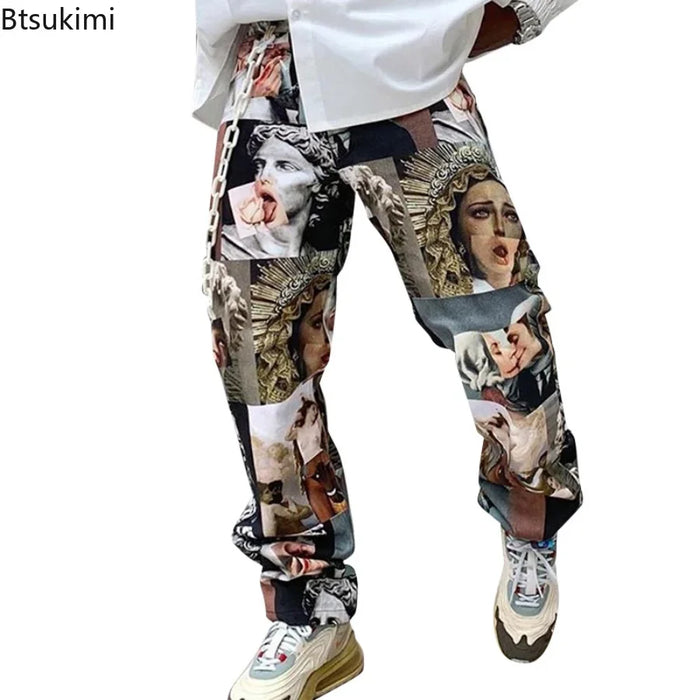 New Spring Autumn Men Pants Streetwear Printed Pants Straight