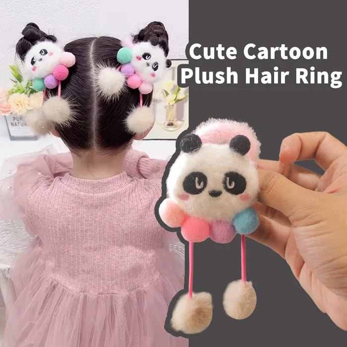 Cute Cartoon Plush Doll Colored Hair Ropes Children Rabbit Panda Flower Pendant