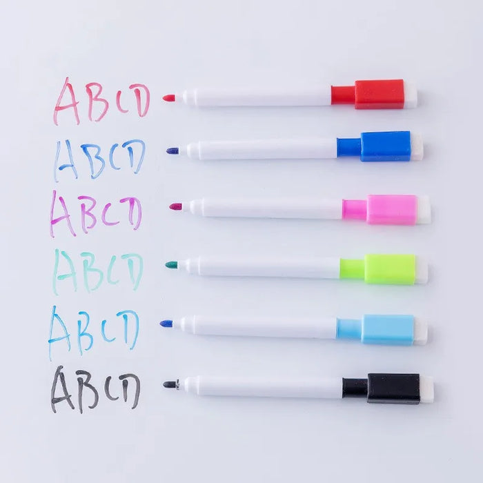 6pcs Brush Whiteboard Marker Pens Board Dry-Erase Pen With Eraser Markers