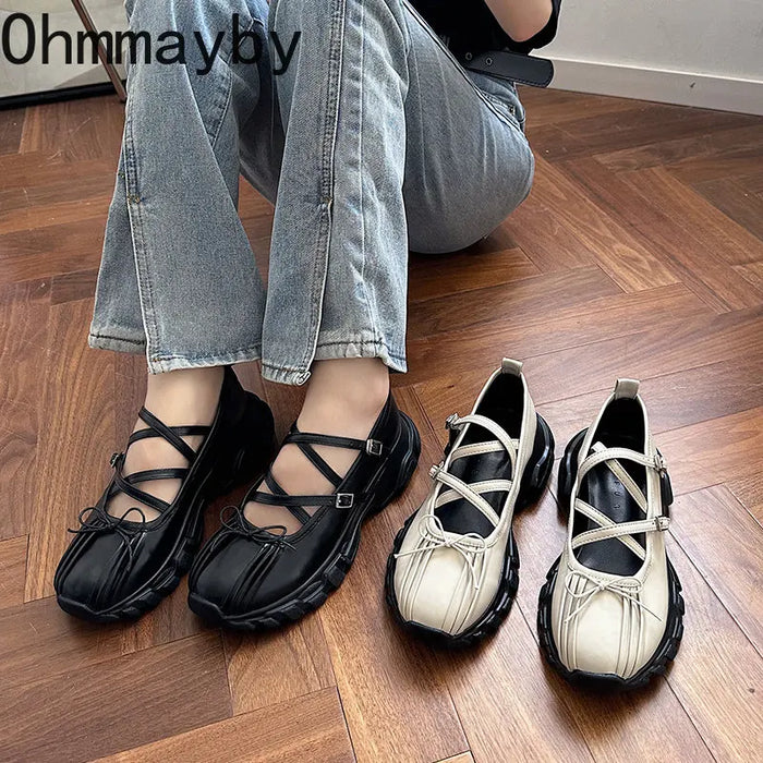 Autumn Chunky Women Sports Shoes Fashion Shallow Butterfly-knot