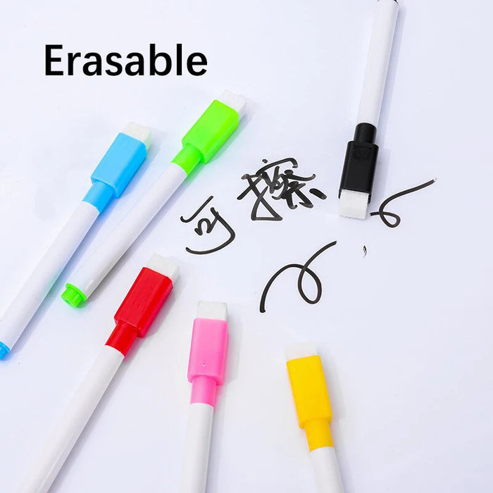 6pcs Brush Whiteboard Marker Pens Board Dry-Erase Pen With Eraser Markers