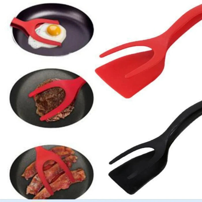 2 In 1 Shovel Clip Silicone Grip Flip Tongs Egg Steak Spatula Tongs Clamp