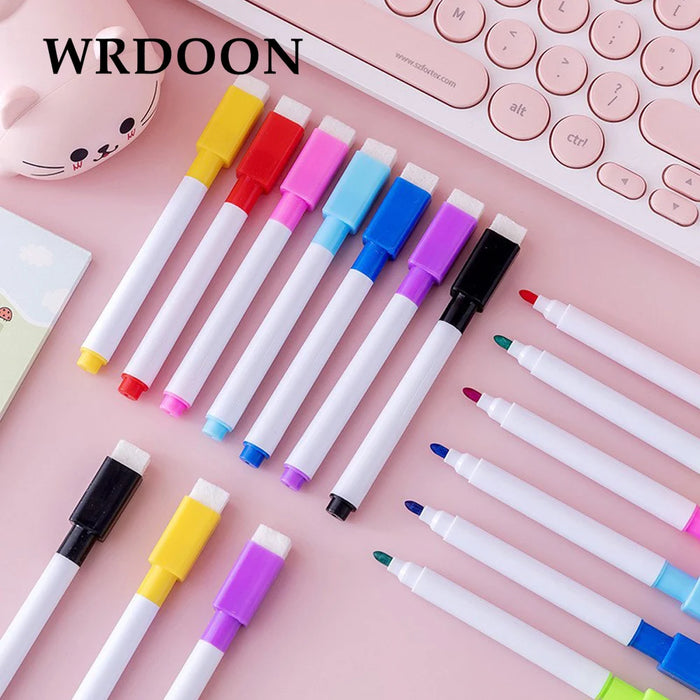 6pcs Brush Whiteboard Marker Pens Board Dry-Erase Pen With Eraser Markers