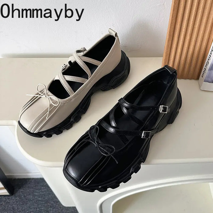 Autumn Chunky Women Sports Shoes Fashion Shallow Butterfly-knot