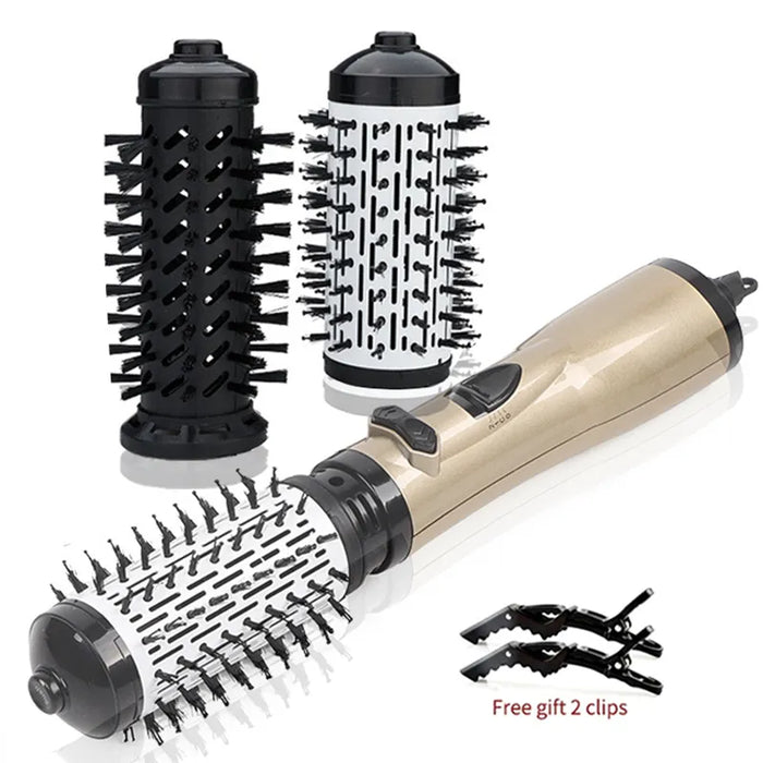 2 Replaceable Head 360 Rotating AirFlow Hot Air Brush Hair Straightener