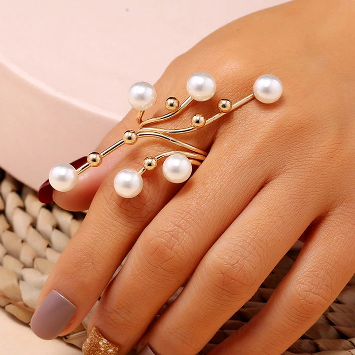 1PC New Elegant Exaggeration Double Layer Large Pearl Rings For Women