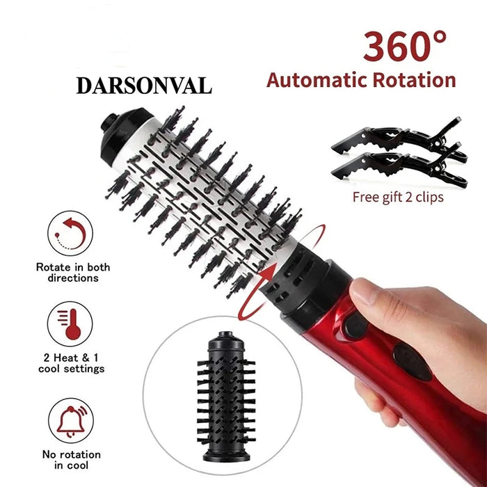 2 Replaceable Head 360 Rotating AirFlow Hot Air Brush Hair Straightener