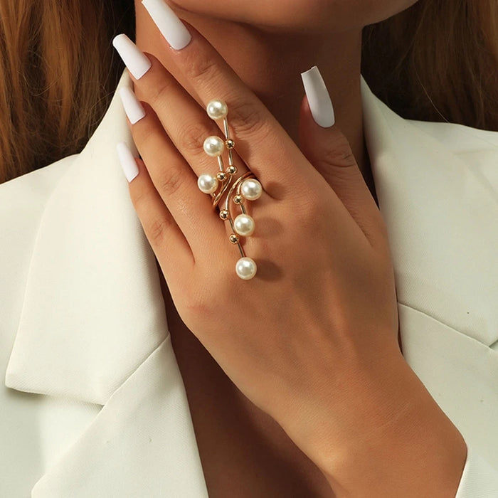 1PC New Elegant Exaggeration Double Layer Large Pearl Rings For Women