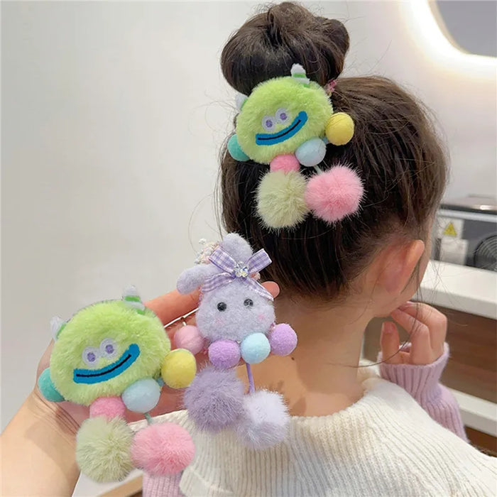 Cute Cartoon Plush Doll Colored Hair Ropes Children Rabbit Panda Flower Pendant