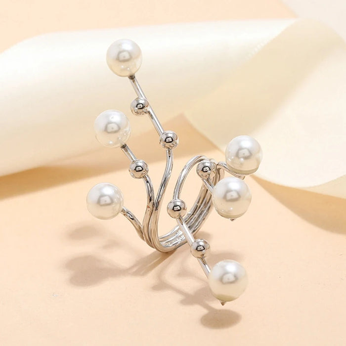 1PC New Elegant Exaggeration Double Layer Large Pearl Rings For Women