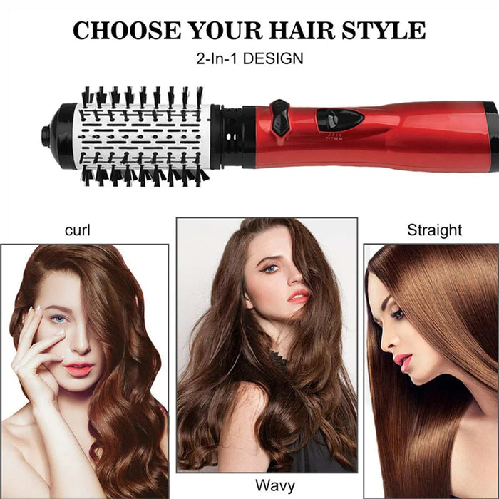 2 Replaceable Head 360 Rotating AirFlow Hot Air Brush Hair Straightener