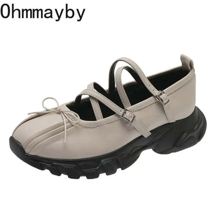 Autumn Chunky Women Sports Shoes Fashion Shallow Butterfly-knot